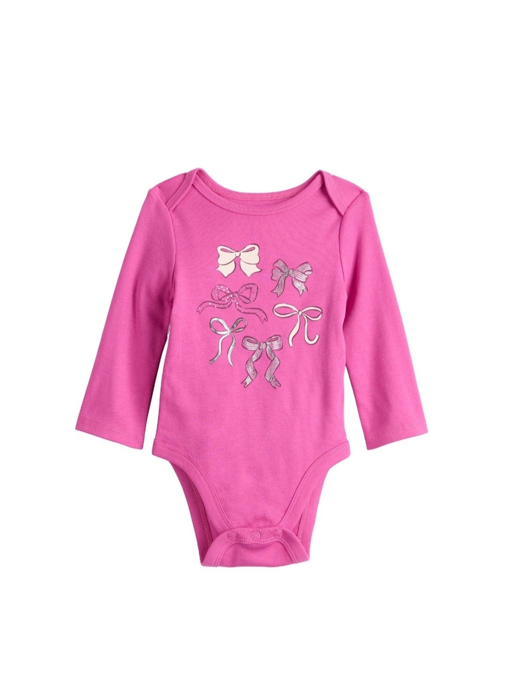 🌻 NWT Baby Girl Long Sleeve Bodysuit Pink Glitter Bows MultiSizes Avail 9M, 18M